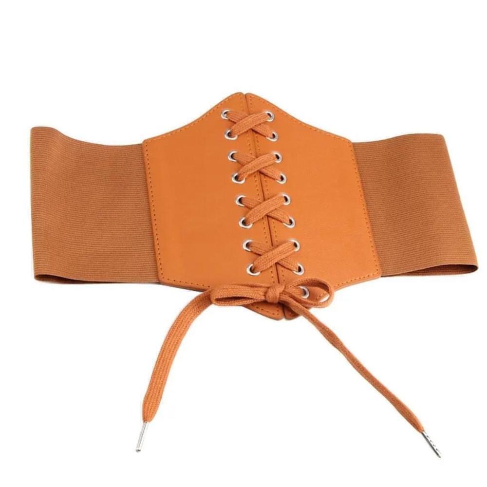 Corset Style Waist Belt In Light Brown - Picture 2 of 7